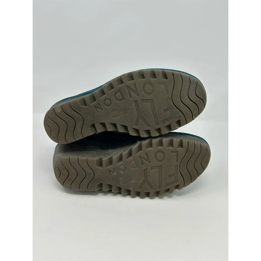 FLY London Yip Wedge Ankle Bootie Womens Teal Petrol Blue Side Zip Size 37